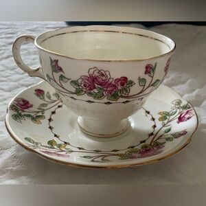 Vintage Adderley floral bone china Tea Cup & Saucer- Pink Flowers